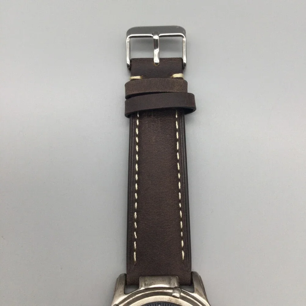 Armitron Mens Watch 38mm Black Dial Brown Leather Triple Calendar New Battery